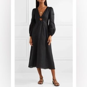 Zimmermann ring keyhole linen black midi dress